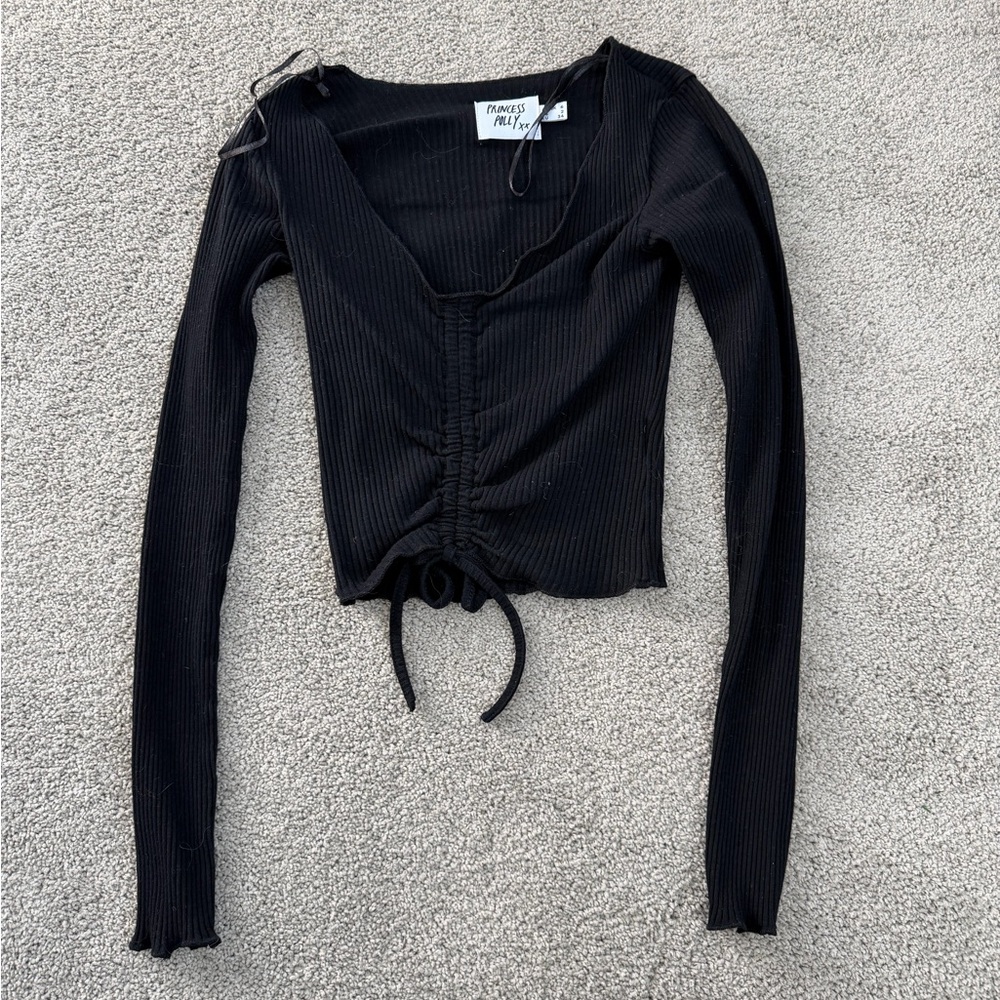 Princess Polly Black Ruched Long Sleeve Top